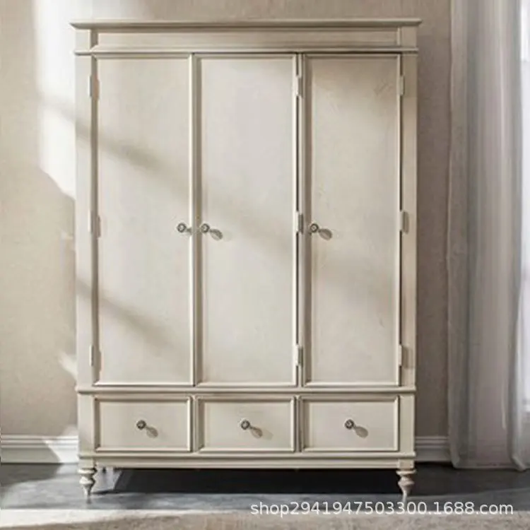 Solid wood wardrobe custom furniture oak old retro three-door wardrobe bedroom with drawers four-door large wardrobe