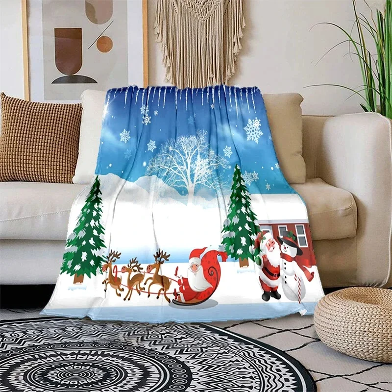 Merry Christmas Flannel Blanket Santa Claus Throw Blanket Christmas Gift Travel Camping Sofa Bed Living Room Home Decor