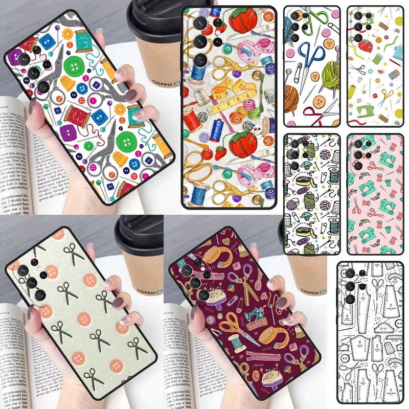 Sewing Scissors Buttons Phone Case for Samsung Galaxy S26 Ultra S25 S24 S23 S22 S21 S20 Note10 Plus FE Cover