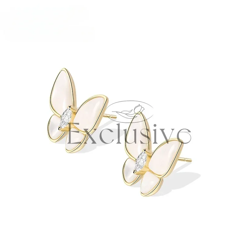 High-end white fritillary butterfly stud earrings women's niche design earrings silver needle earrings