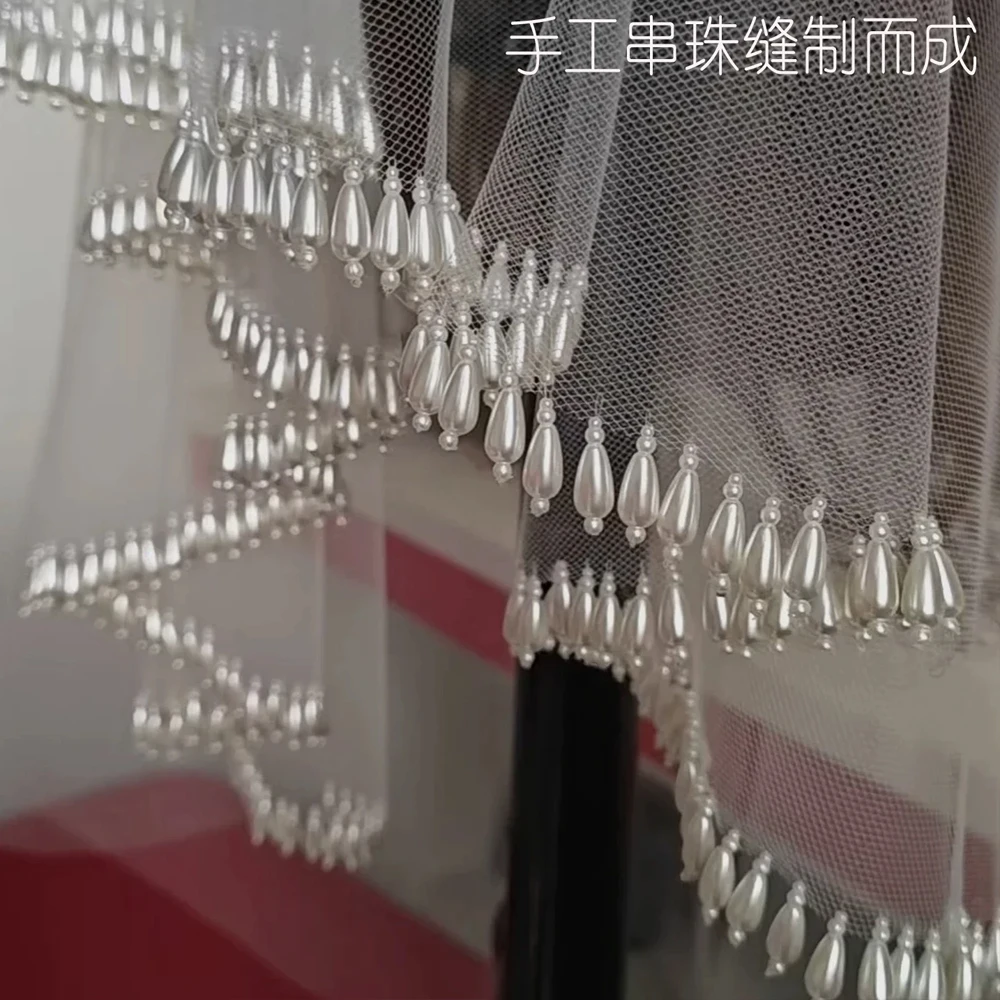 Drop Pearls Wedding Veil Without Comb 1T Bridal Veils Short Elegant Wedding Veils image 3