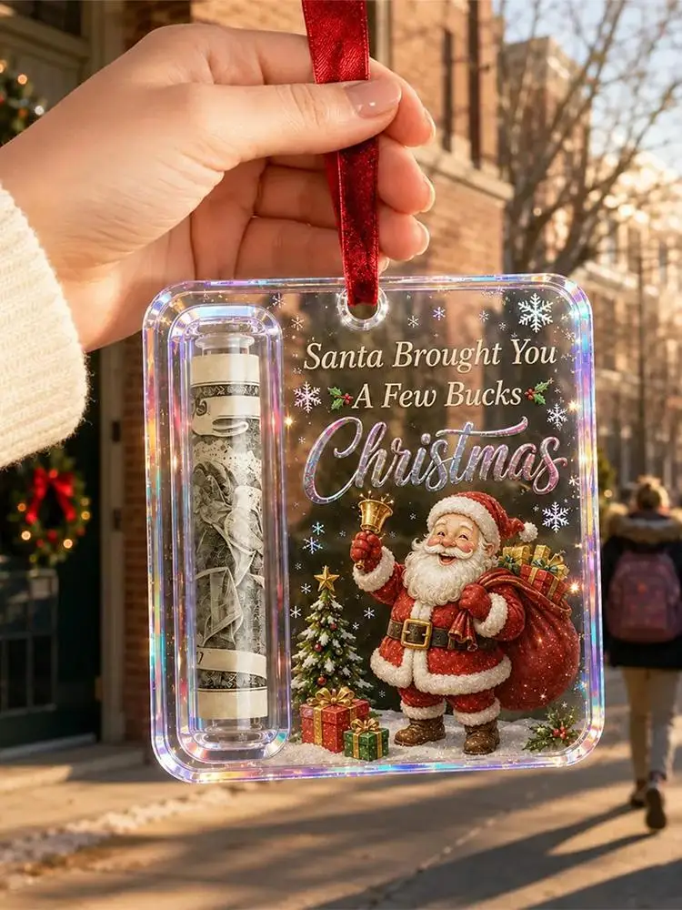 Christmas Cash Gift Holder Ornament Crystal-Clear Christmas Money Holders for Cash Funny Holiday Xmas Tree Hanging Ornaments