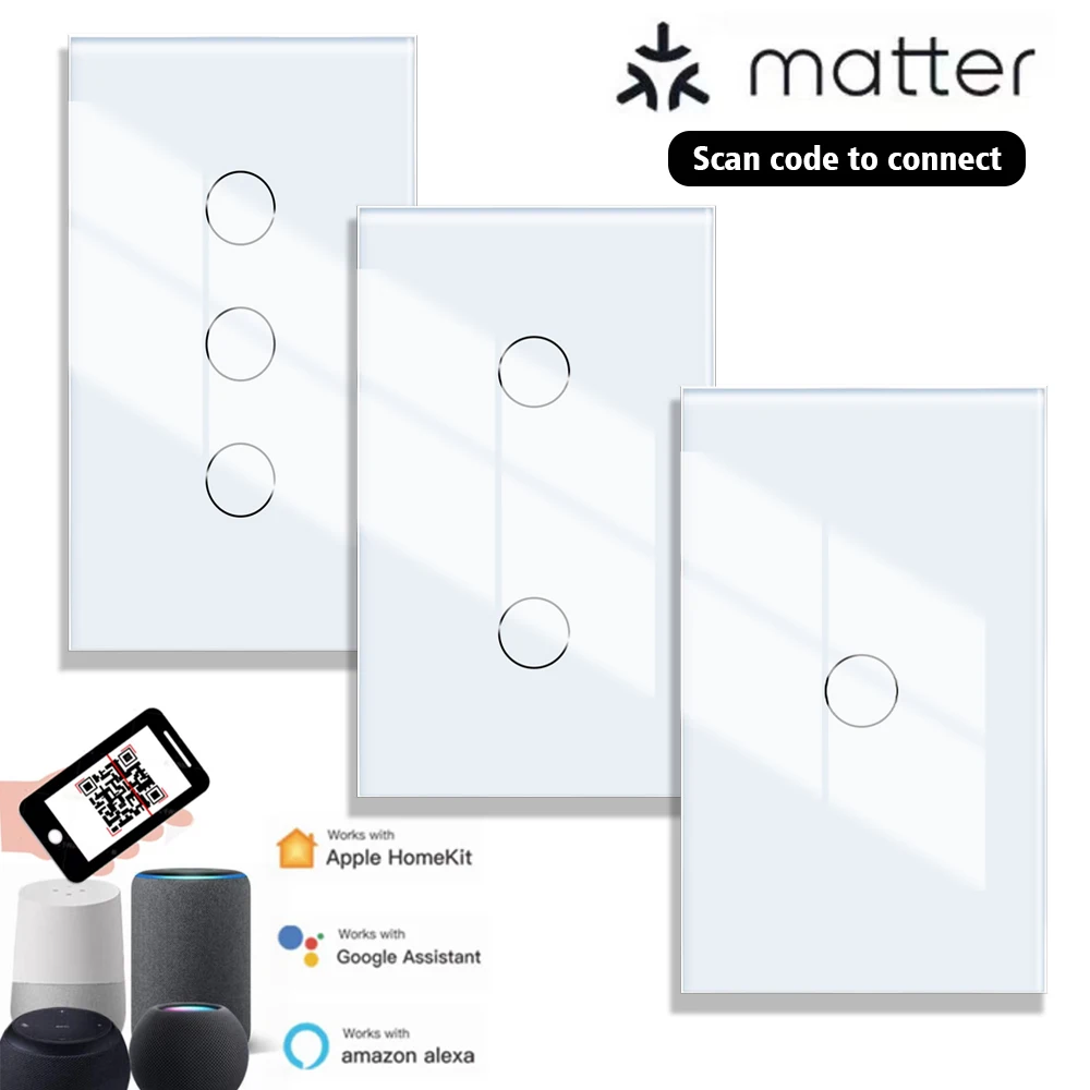 Matter Alexa smart switch Google No APP required Intelligent Control Scan QR Code to Connect Touch Light Switch