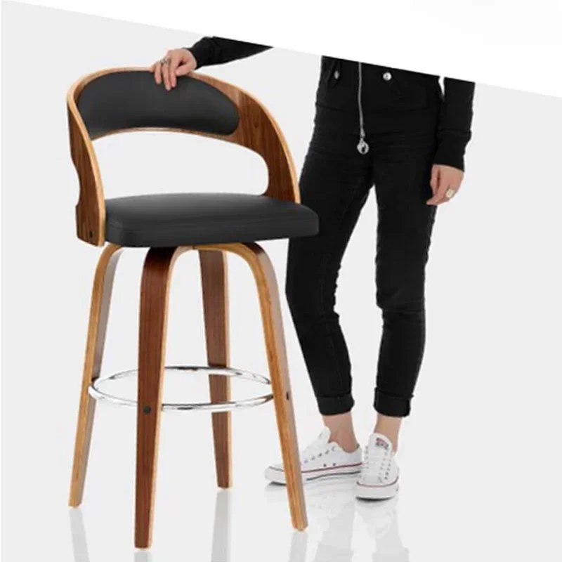 Bar Stools Swivel Bar Height Stools with Low Back Wood Bar Chairs with Soft Cushion Seat Height Stool Furniture