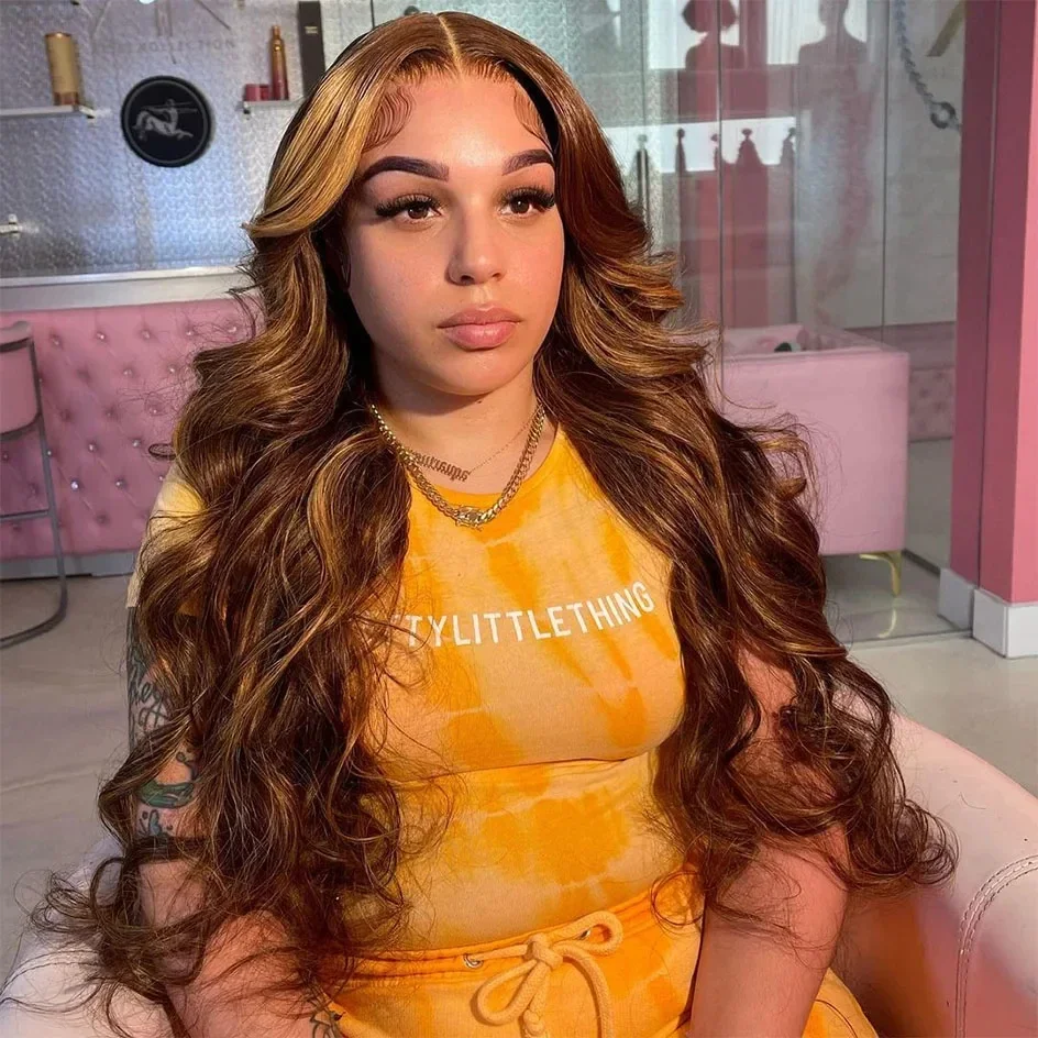 Colored Highlight Body Wave Glueless Wig Human Hair Ready To Wear And Go 13x6 Hd Frontal Honey Blonde Lace Front Wigs For Women