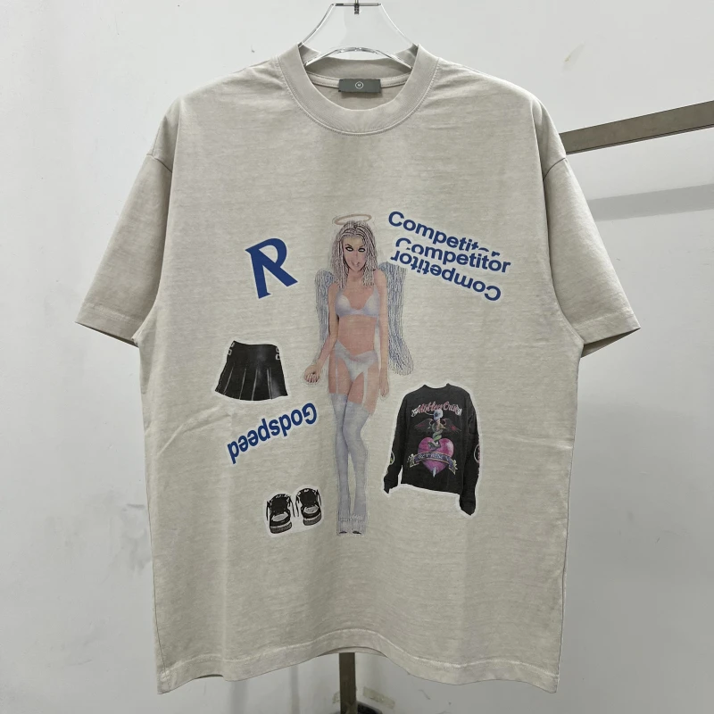 

Летняя модная футболка свободного кроя с принтом «Дьявол и Ангел» из хлопка, винтажный дизайн, повседневная одежда