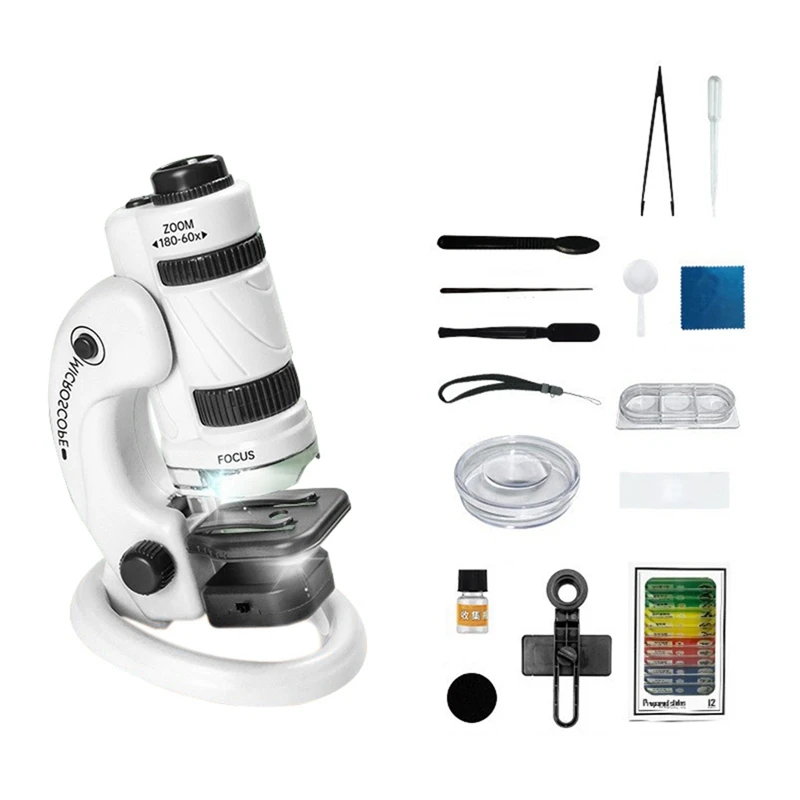 SR-Kids – Kit de Microscope scientifique 60-180X, Mini Microscope éducatif de poche pour téléphone intelligent avec lumière LED