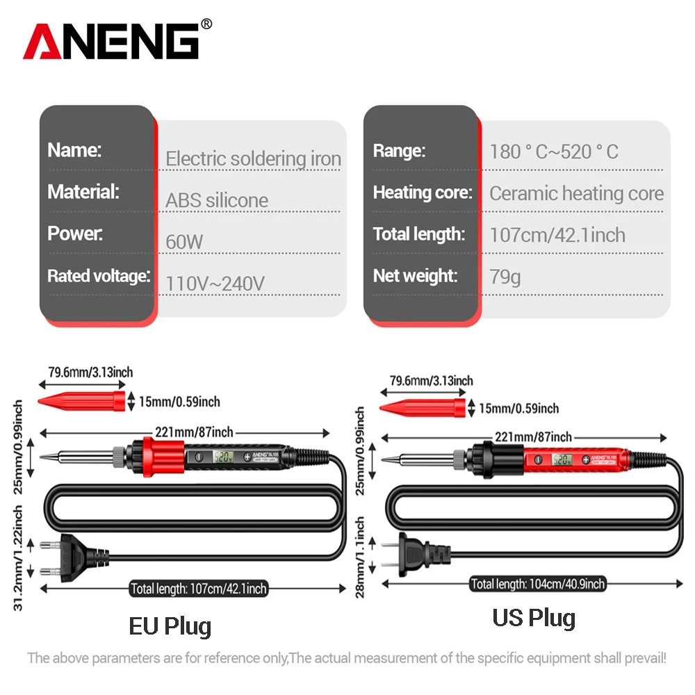 ANENG SL105 Soldering Iron 110V/220V Intelligent Welding Tools Temperature Control Rework Station Heat Pencil Tip US/EU Plug