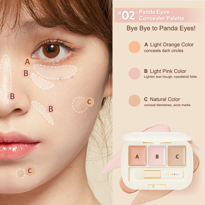 Judydoll 3-Color Concealer Palette, Full Coverage, Conceals Blemishes, Acne Marks, Dark Circles, Long-Lasting, Smooth Finish