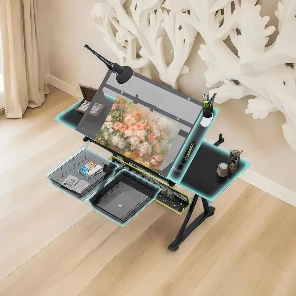 

Регулируемый по высоте стол из закаленного стекла с местом для хранения для домашнего офиса и творческой деятельности