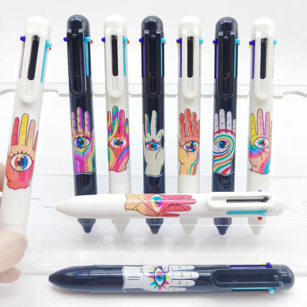 

8 шт./11 шт., многоцветная ручка 6-в-1, черно-белая серия, шариковая ручка, подарочная ручка для письма