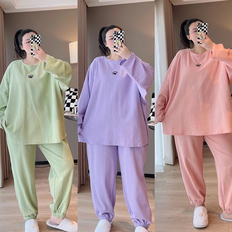 plus Size Sleepwear Women's Embroidered Long Sleeve Loose Set Casual Outdoor Wear Home Clothes Spring Autumn New Style