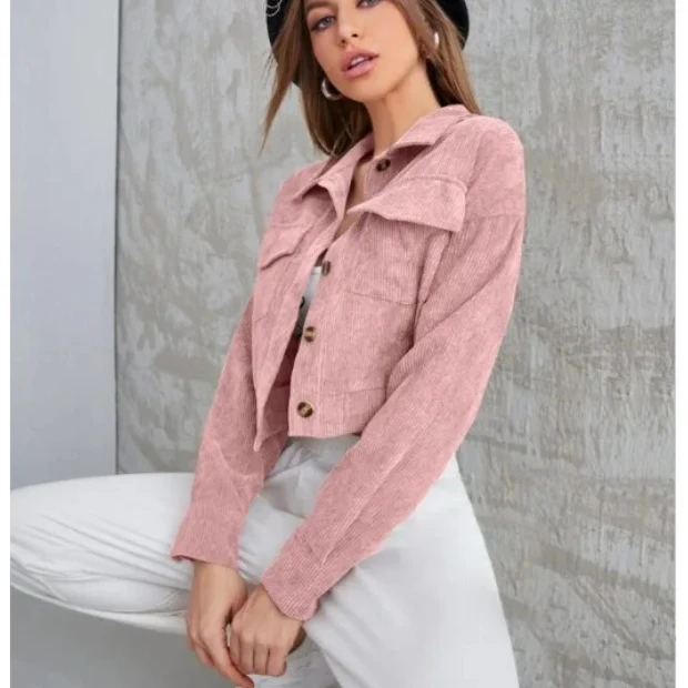 

autumn winter casual loose lapel Cardigan corduroy jacket for women harajuku solid single-breasted women's short jacket coats