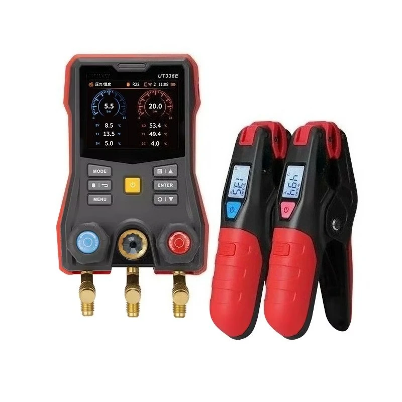 UT336E KIT Digital Manifold Gauge with 2 Wireless Temperature Clamps UT320I for Automobile AC Maintenance Pressure Meter