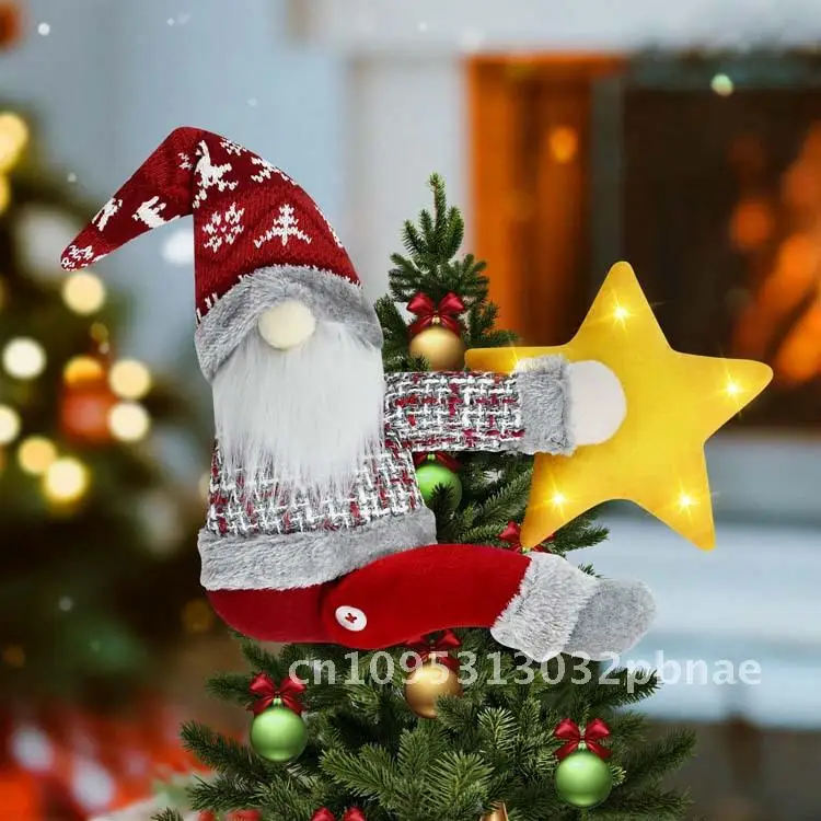 

New Christmas decorations Santa Claus doll tree top star luminous five-pointed star Christmas tree top pendant