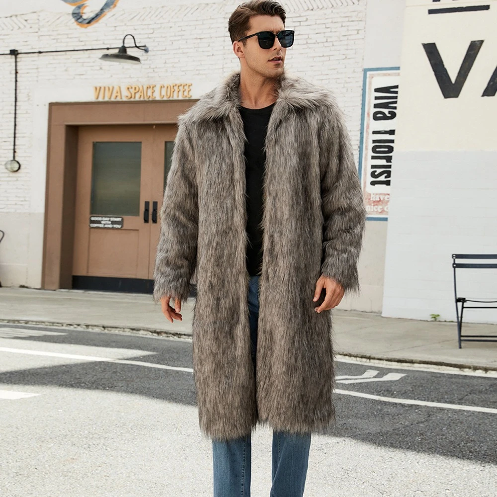 

Coat Men Warm Faux Fur Loose Autumn Winter Jacket Long Coats Turn Down Collar Sleeve Men High Waist Maxi Elegant 2025 Jackets