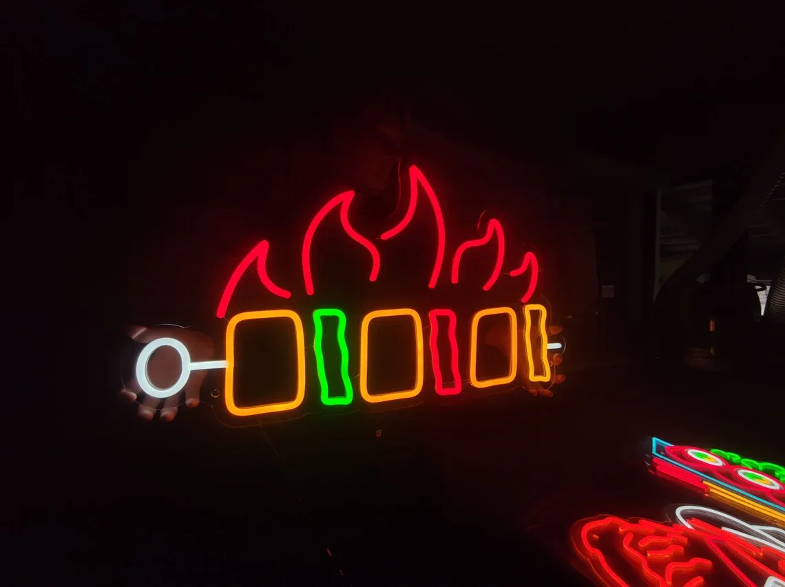 Imagem -04 - Churrasco Neon Led Sign Kebab Carne Quente Neon Light com Pimentas Personalizado