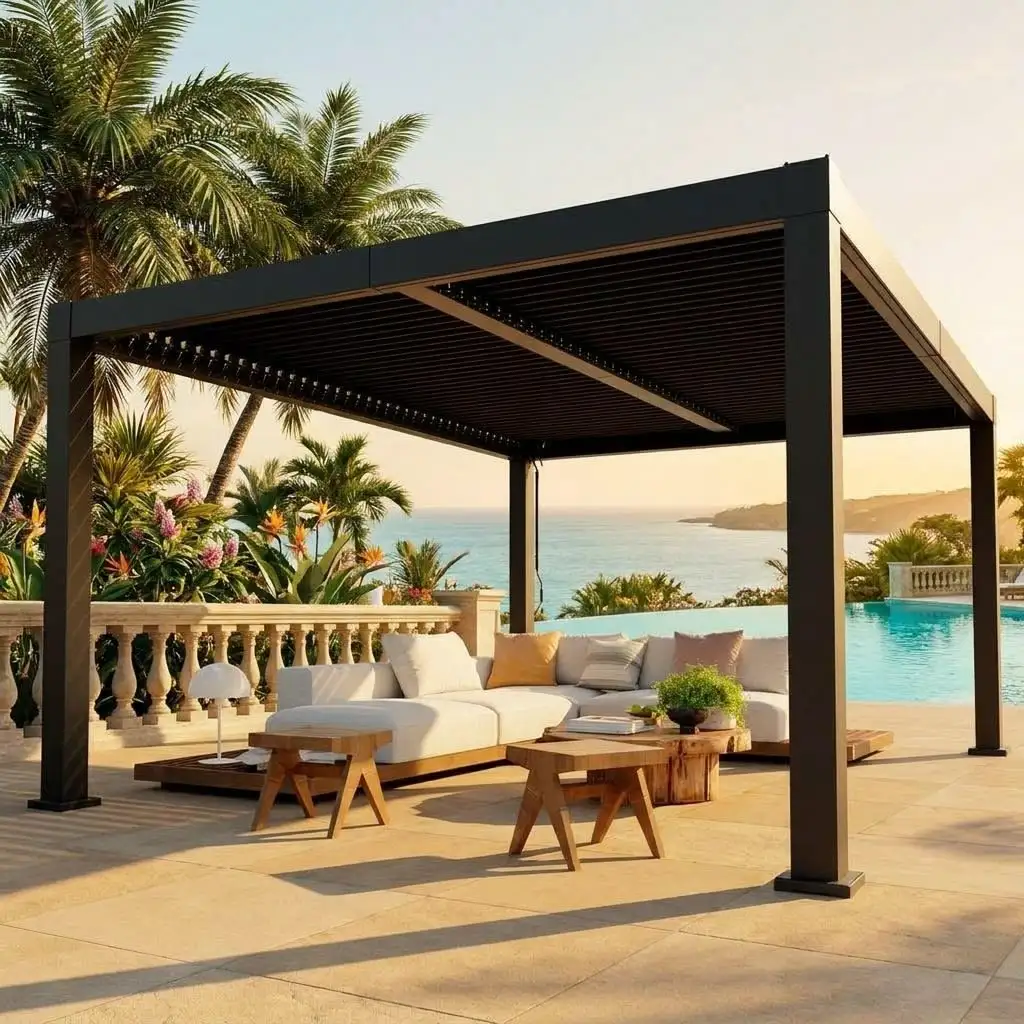 Customized Size Durable Pavilion Windproof Rainproof with LED Lights Pergola Factory Wholesale Price Easy To Install Gazebo