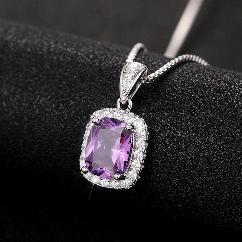 Huitan Geometrische Zirkonia Anhänger Halskette für Frauen Luxus Temperament Weibliche Hochzeit Trend Hals Zubehör Party Schmuck – Detail 13