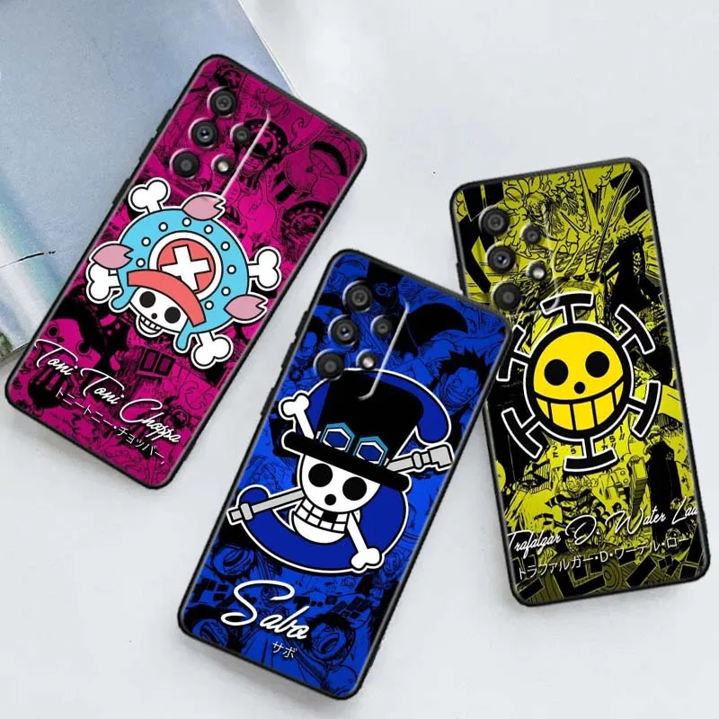 

One Piece Hot Anime LOGO For Samsung A73 A72 A71 A55 A54 A53 A52 A51 A13 A22 A16 A15 A12 A14 5G Black Phone Case