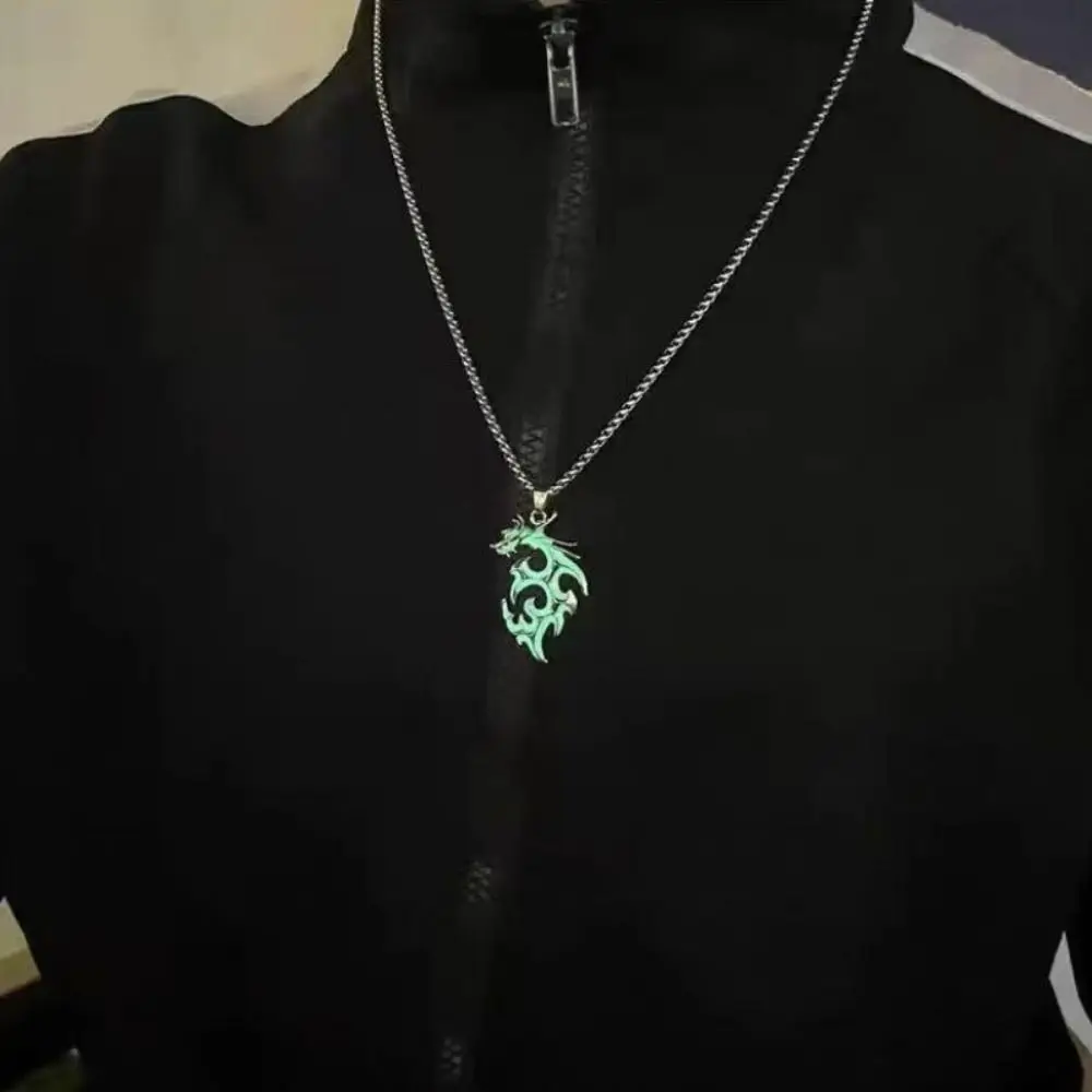 New Year Vintage Punk Dragon Pendant Glowing In The Dark Moonstone Luminous Dragon Party Jewelry Charm Glowing Men Boy