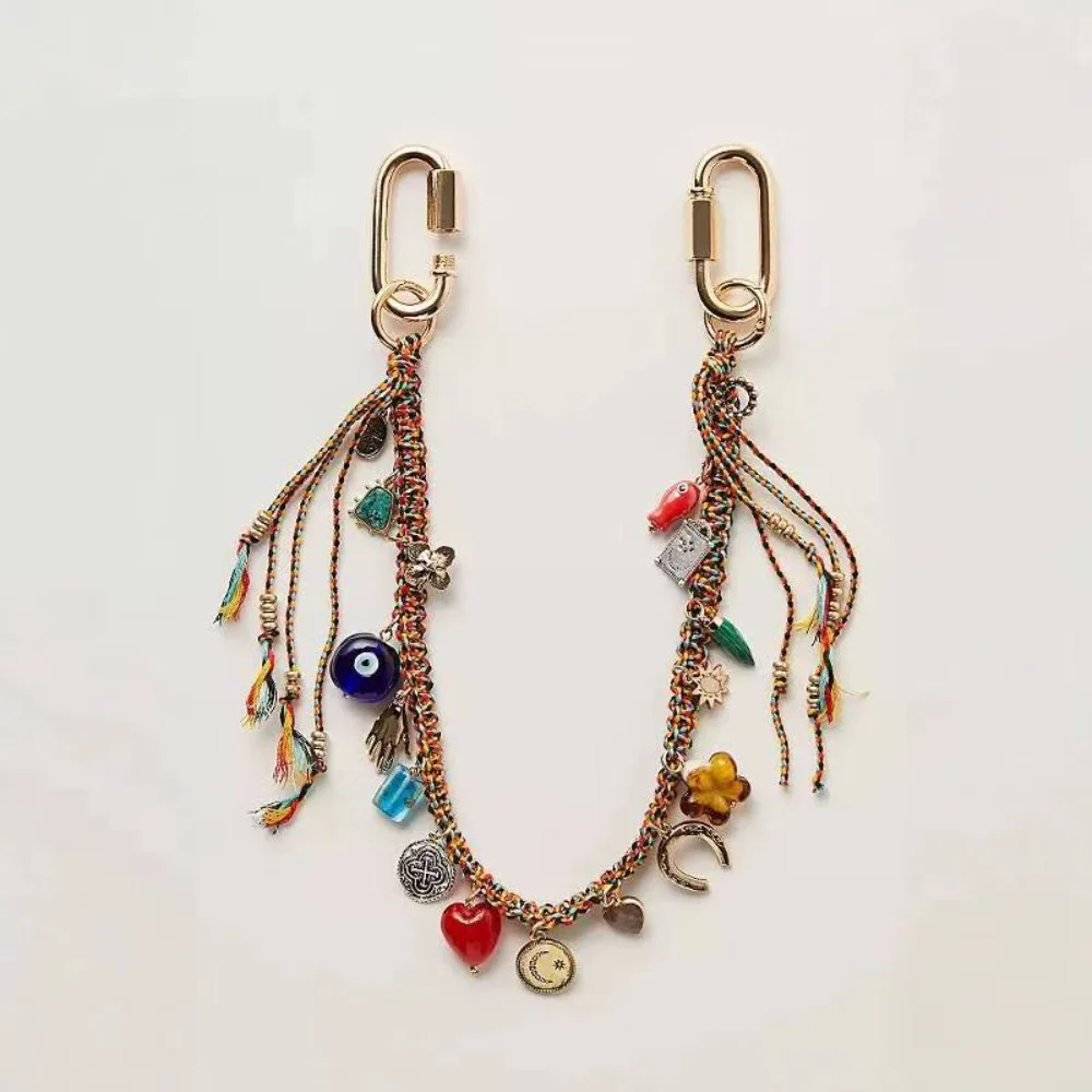Stylish Letter Beaded Lanyard Keychain Star Turkish Evil Eye Pendant Aesthetic Tassel Charm Key Chain Cute Handmade Accessories