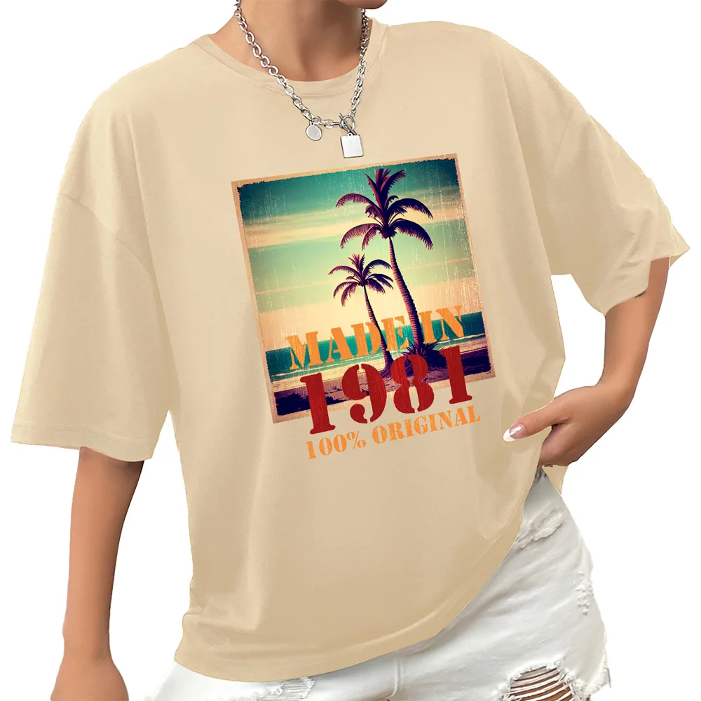 

Fun coconut Tree Letter Graphic Print T-shirt Ladies 2024 Summer loose women's clothing Elegant O-neck women's top