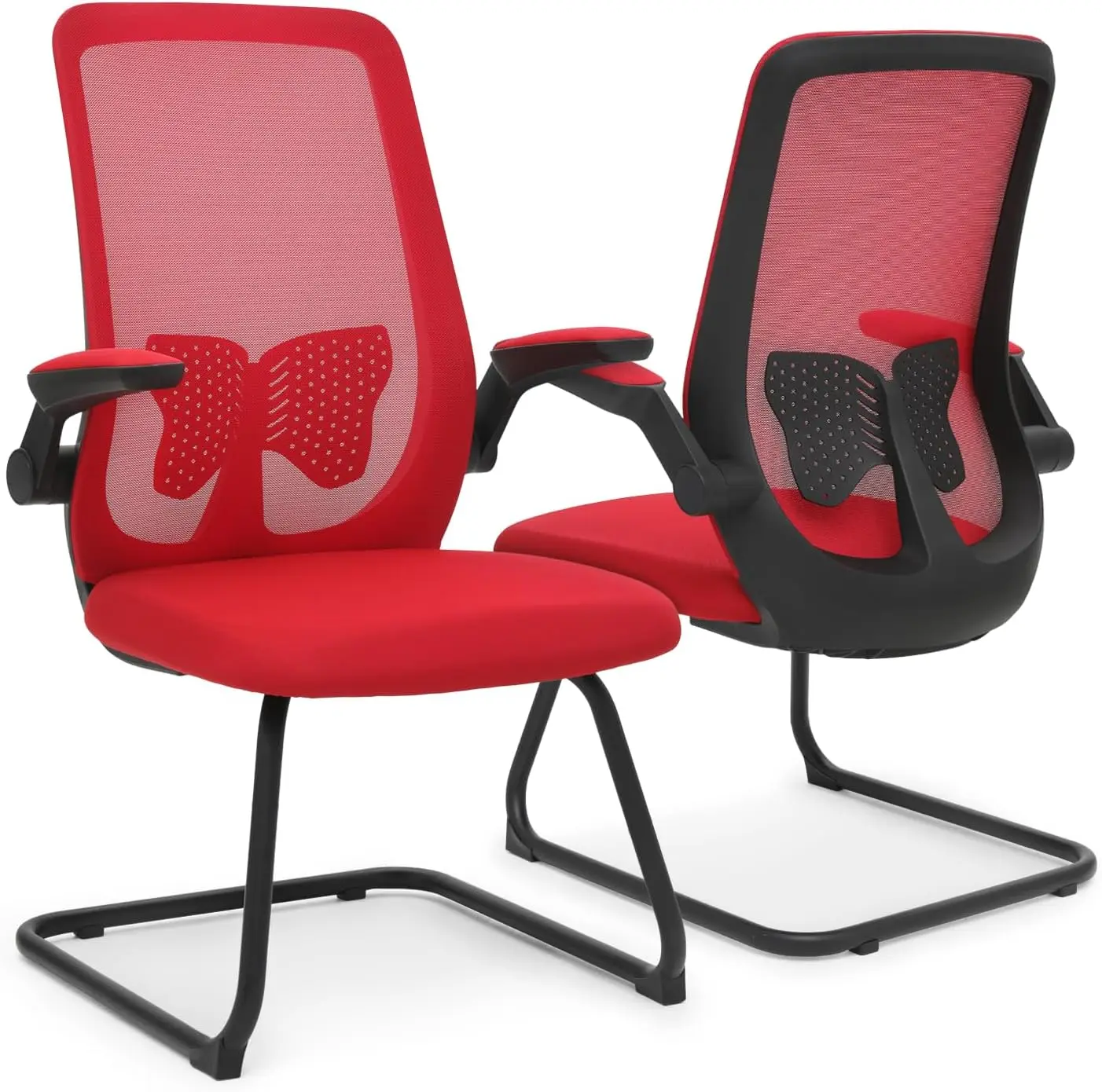 

Sled Base Guest Chair Set Of 2, Mid Ba Mesh Office Chairs, Lumbar Support And Flip-Up Armrest, For Reception Conference Room