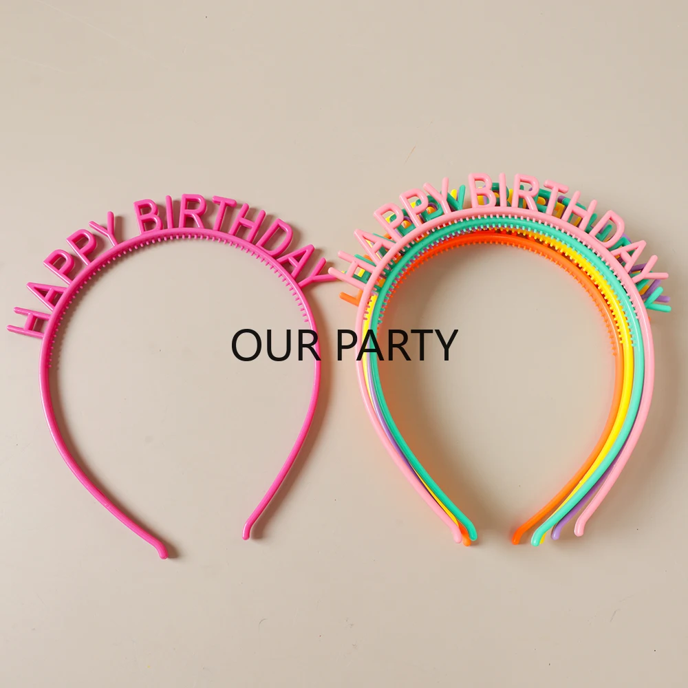 6Pcs Colorful Plastic Happy Birthday Headband Crown Headwear Photo Props for Kids Girl Boy Birthday Party Favors  Decoration
