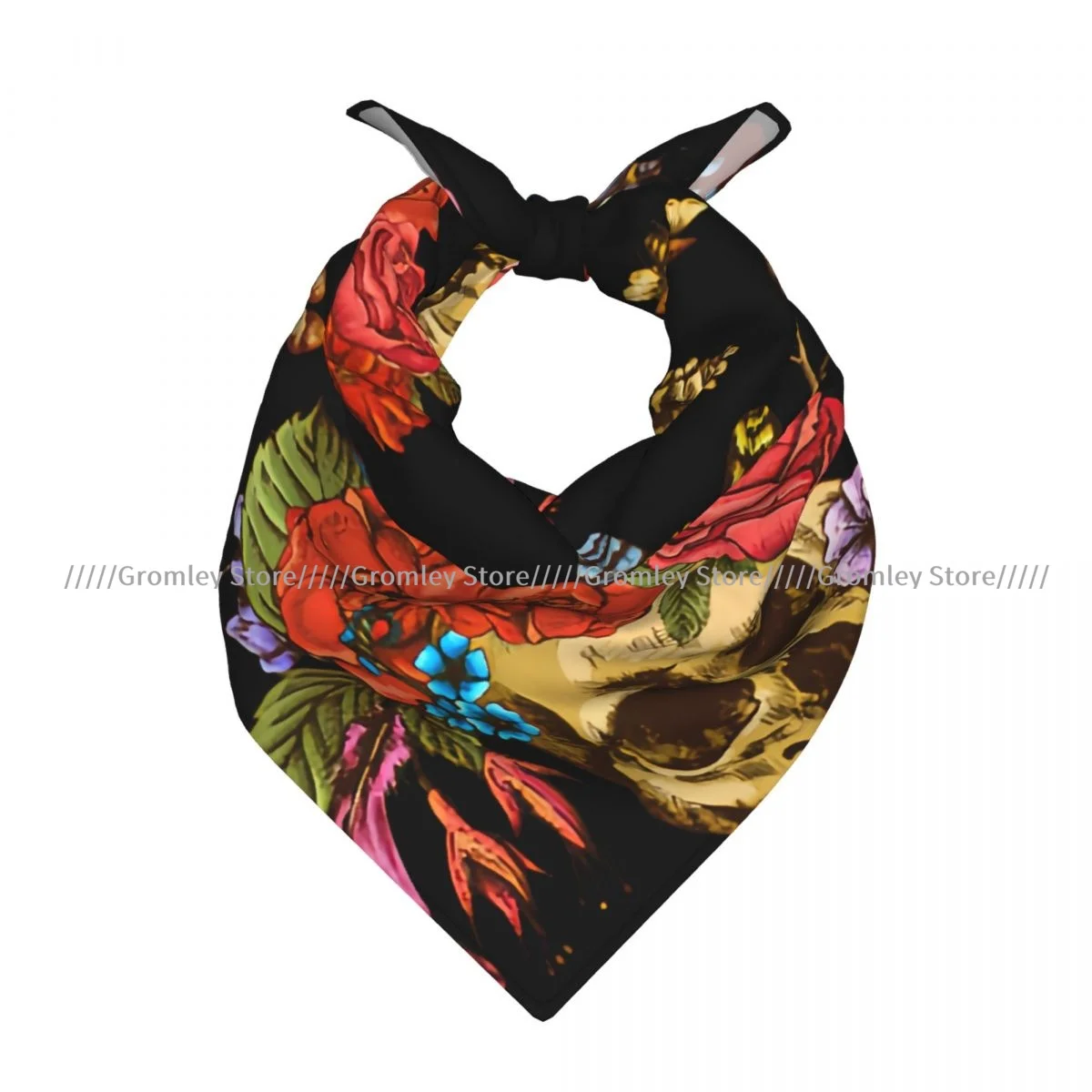 

Skull And Flowers Day Of The Dead Vintage Square Towel Multifunctional Neck Scarf Hair Bandana