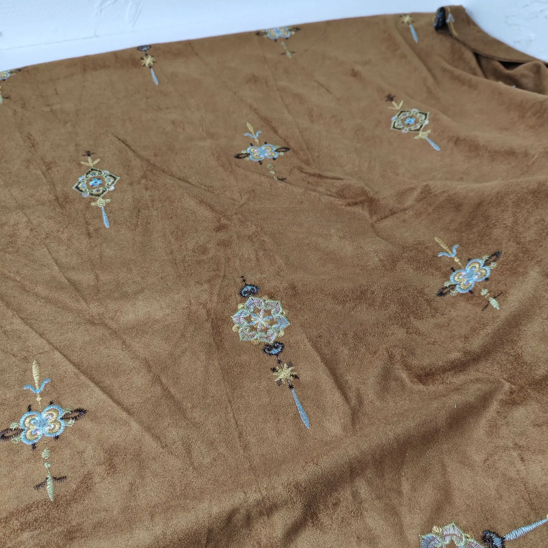Vintage Suede Geometric Tassel Floral Embroidery Fabric Cloth For Fall Winter Women Jacket Coat Skirt Suit Sewing  Material