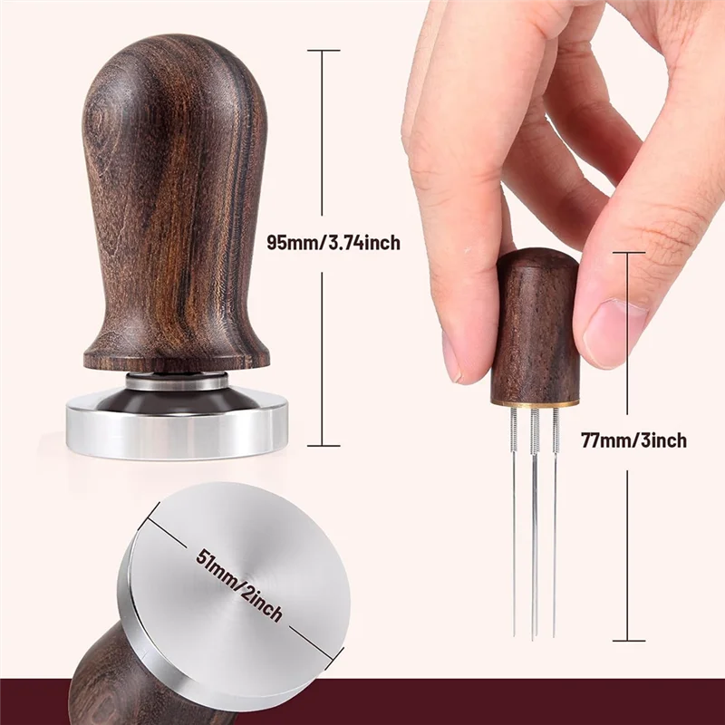 51mm Espresso Coffee Tamper&Stirrer Set-Wooden-Handle Spring-Loaded Calibrated Tamper with Premium Stainless Steel Base