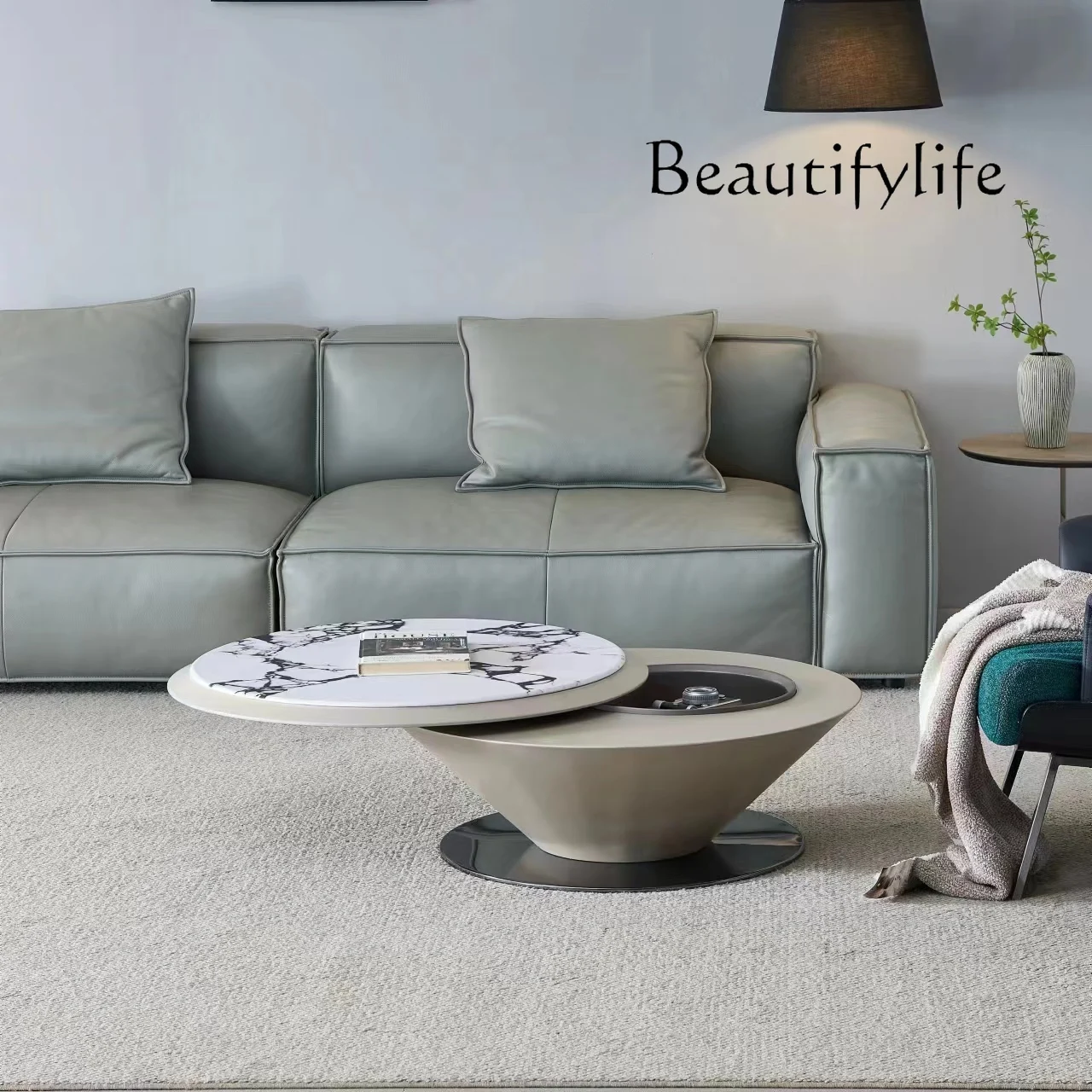 

New rotating coffee table microcrystalline stone home living room small apartment designer creative coffee table