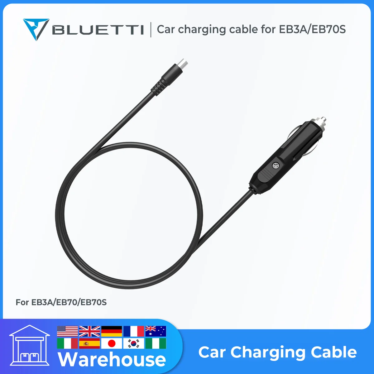 BLUETTI Car Charging Cable 80cm 16AWG Used To Charge The BLUETTI EB3A/EB70S Via Car Cigarette Lighter Port