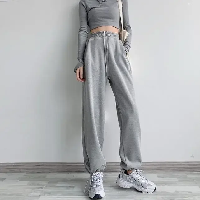 

Spring/Autumn New Gray Wide Leg Pants Women's Loose Straight Casual Pants Bundle of Sweatpants Draw Rope Sports Pants