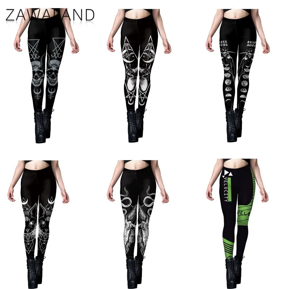 Halloween Skeleton Printing Leggings Steampunk Leggings 3D Printing Tights Fitness Pants Slim Fit Pants Gothic Style Pants