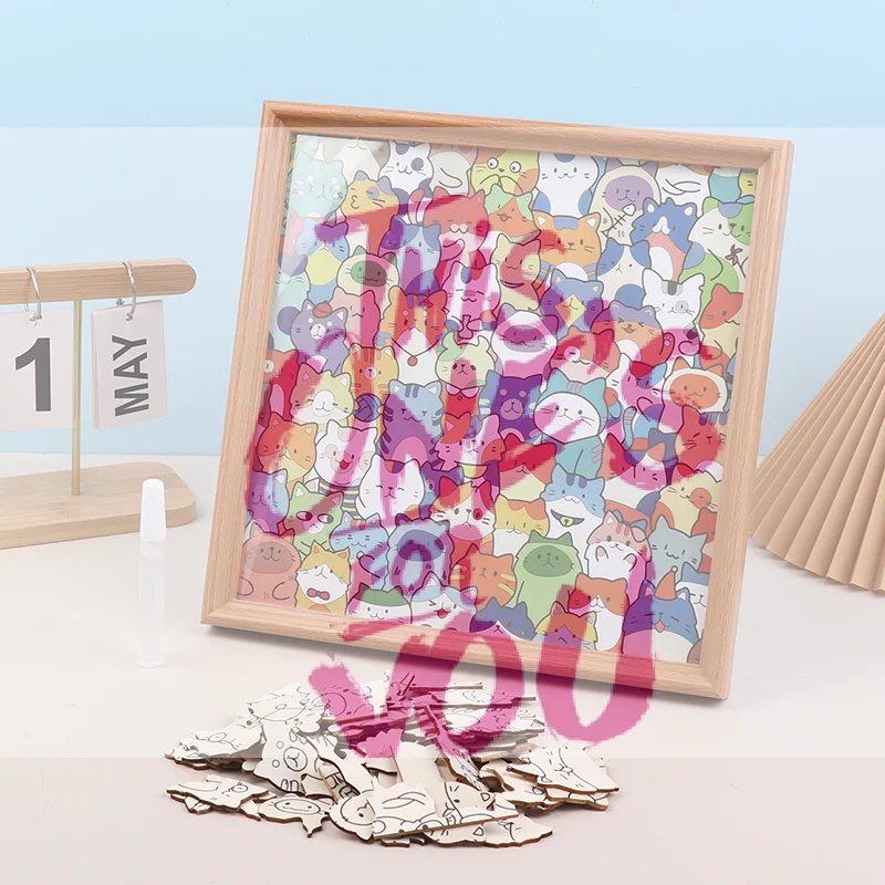 

【BS】Cartoon Cute Kitten Wooden Puzzles Toys Creative Hand-painted DIY Assembly Toy Puzzle Christmas Gift