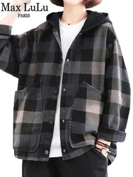 Max LuLu 2022 New Autumn Style Plaid Printed Jackets Hooded Woman Pockets Vintage Clothing Ladies Loose Casual Buttons Coats