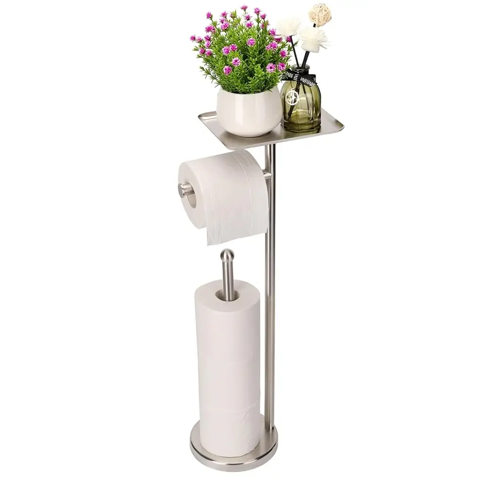 

Toilet Paper Holder with Shelf, Freestanding Toilet Paper Stand with Tray for Small Items, Toilet Paper Holder Freestanding,