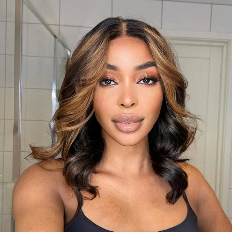 

FB/30 Ombre Highlight Bob Wig Human Hair 13x4 Lace Front Wigs Human Hair Pre Plucked 180% Body Wave Short Bob Wigs Human Hair