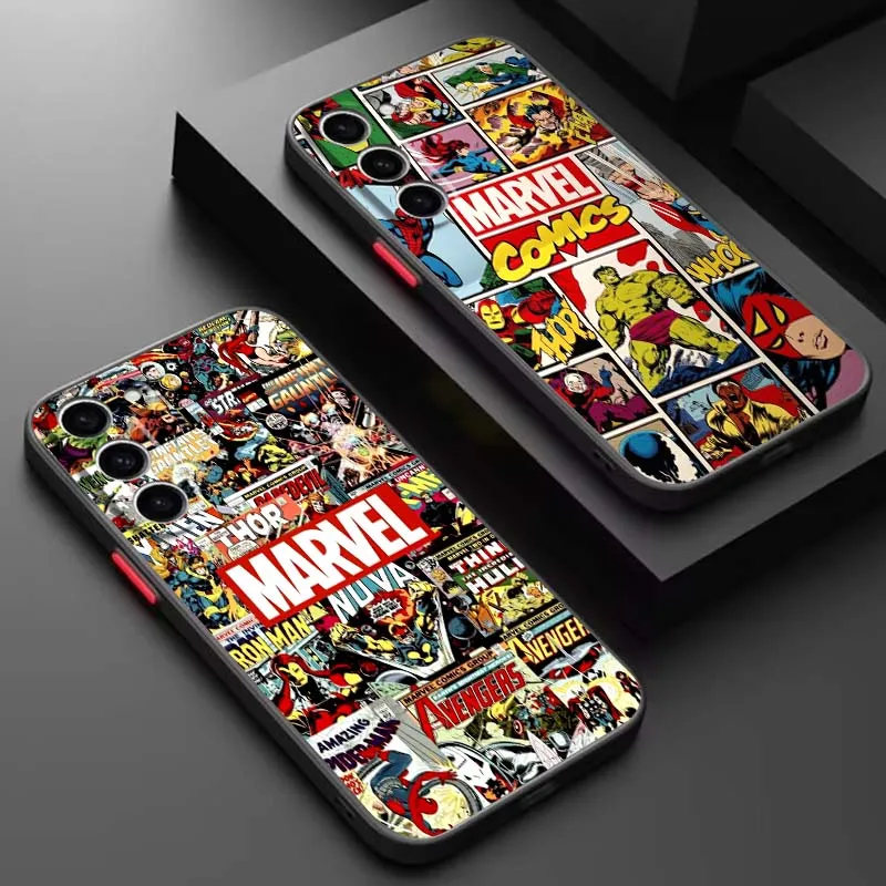 

Marvel Comic Patterns For Samsung Galaxy S25 S24 S23 S22 S21 S20 S10 S9 Ultra Plus FE 5G Frosted Translucent Phone Case