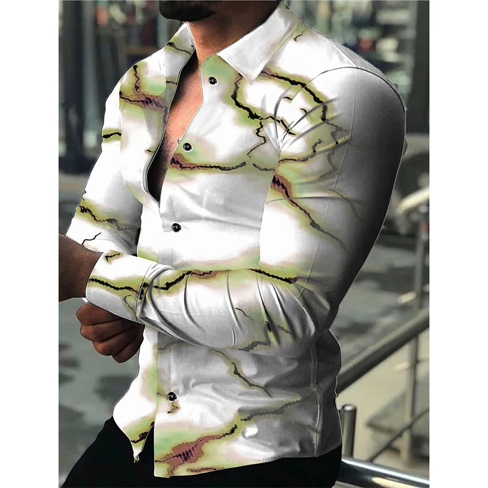 Fashion Luxury Men Shirt Single Breasted Shirt Casual Digital Splicing Printed Long Sleeve Tops Men\'s Clothing Hawaiian Cardigan