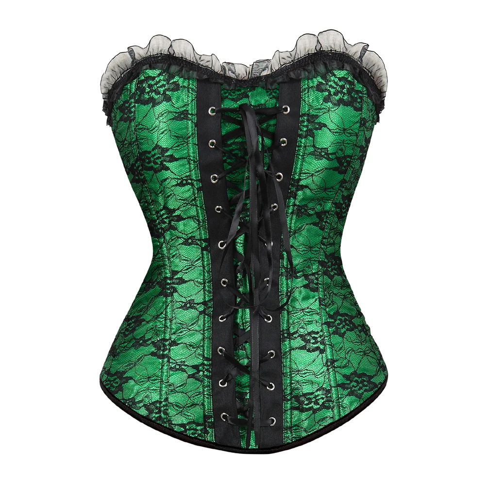 Bustier and Corsets Sexy Gothic Overbust Fashion Costume Flower Print Side Zip Front Back Ajustable Lacing Plus Size Corset Top