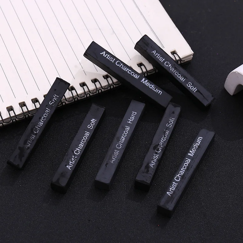 12 Pcs/box Sketch Carbon Pen Soft And Medium Hard Square Graphite Rod Art Students Painting And Coloring Advanced Charcoal Bar