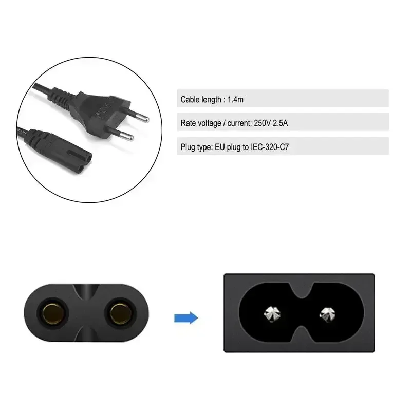 EU US UK AU AC Power Cord Figure 8 C7 Power Supply Extension Cord 1.2/1.5/1.8m for Computer Laptop Router LCD TV Radio PSP 3 4