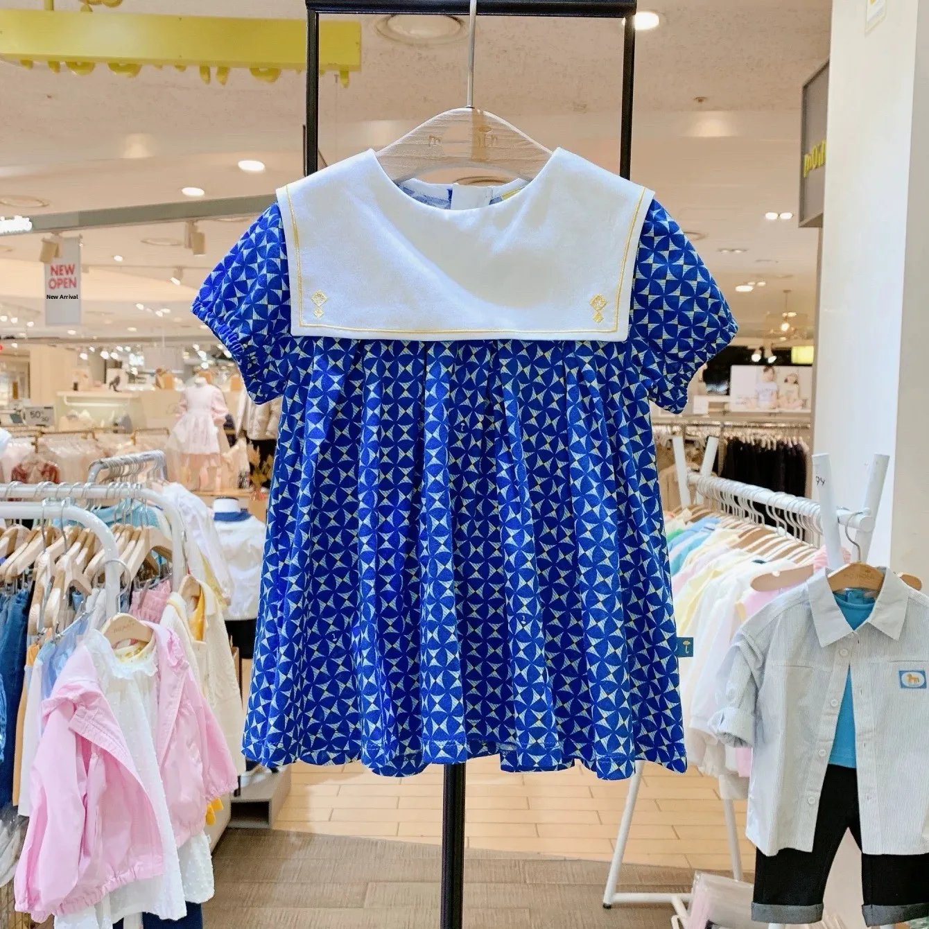 

Adorable Princess Style Bubble Sleeve Dress Navy Collar Children's Clothing New Summer Collection for Baby Girls Korean Style