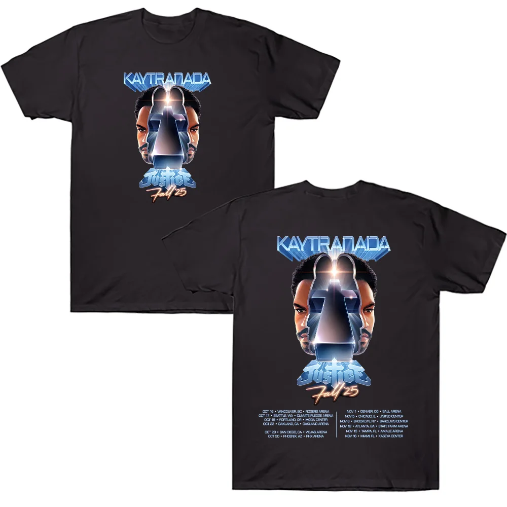 

Летняя новая футболка с полосой правосудия Kaytranada Justice Tour 2025 Футболка с короткими рукавами Топ Высококачественная хлопковая одежда для женщин и мужчин Футболка