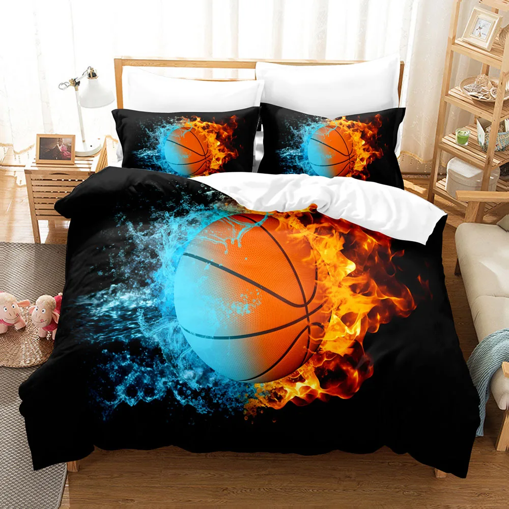 Basketball Bedding Set King Queen Ball Sport Theme Duvet Cover Set Boys Teens Basketball Fan Room Polyester Quilt Cover