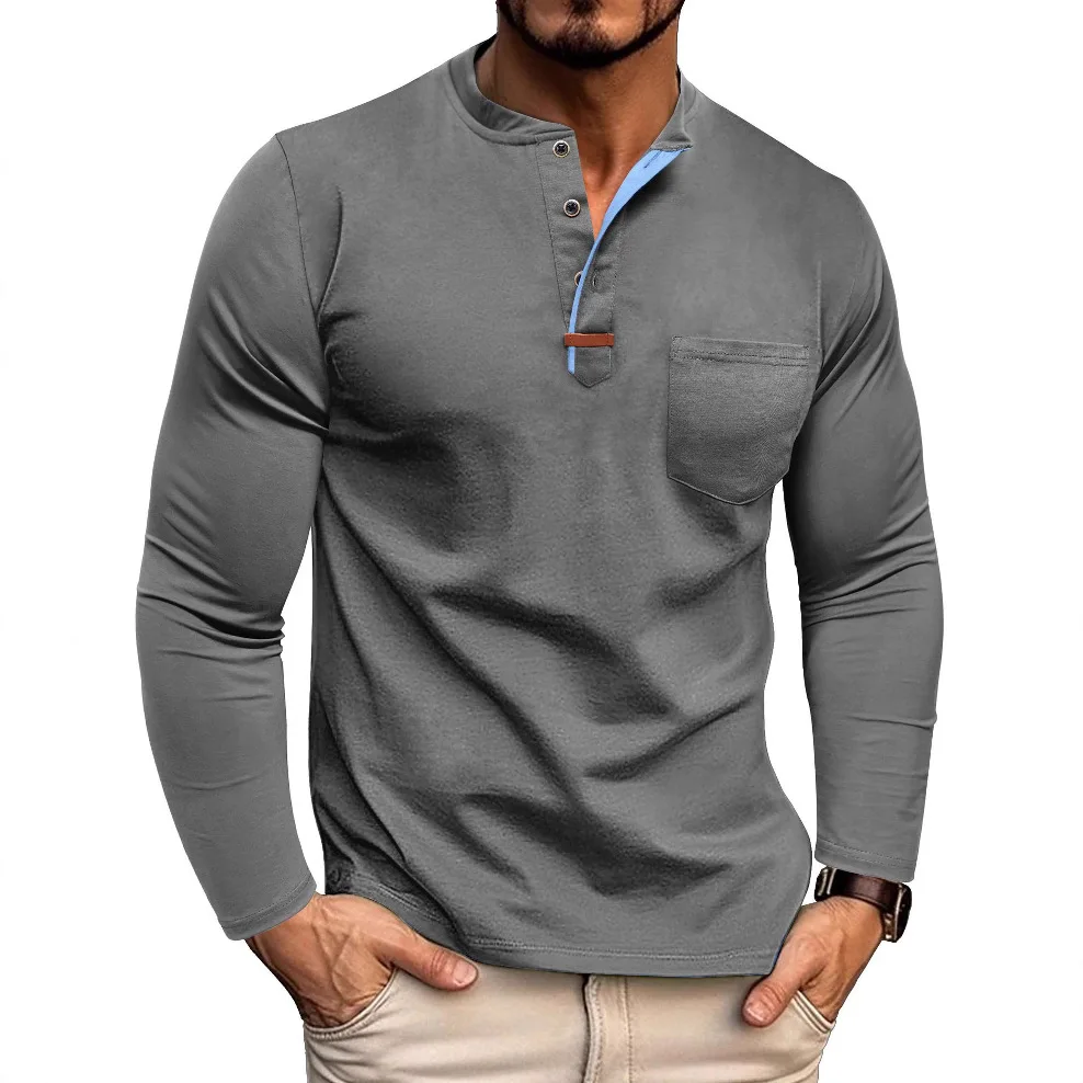 Men's Long Sleeve Henley Shirt Men's Crew Neck T-Shirt Color Combining Top T-Shirt Men's Color Combining Design Men Polo Shirt