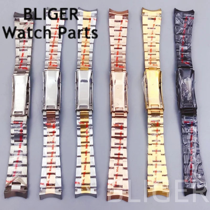 BLIGER 21 мм мужской высококачественный браслет из нержавеющей стали 904L, золото, розовое золото, серебро, черный браслет для часов, подходит для корпуса часов 44 мм, ремешок Oyster